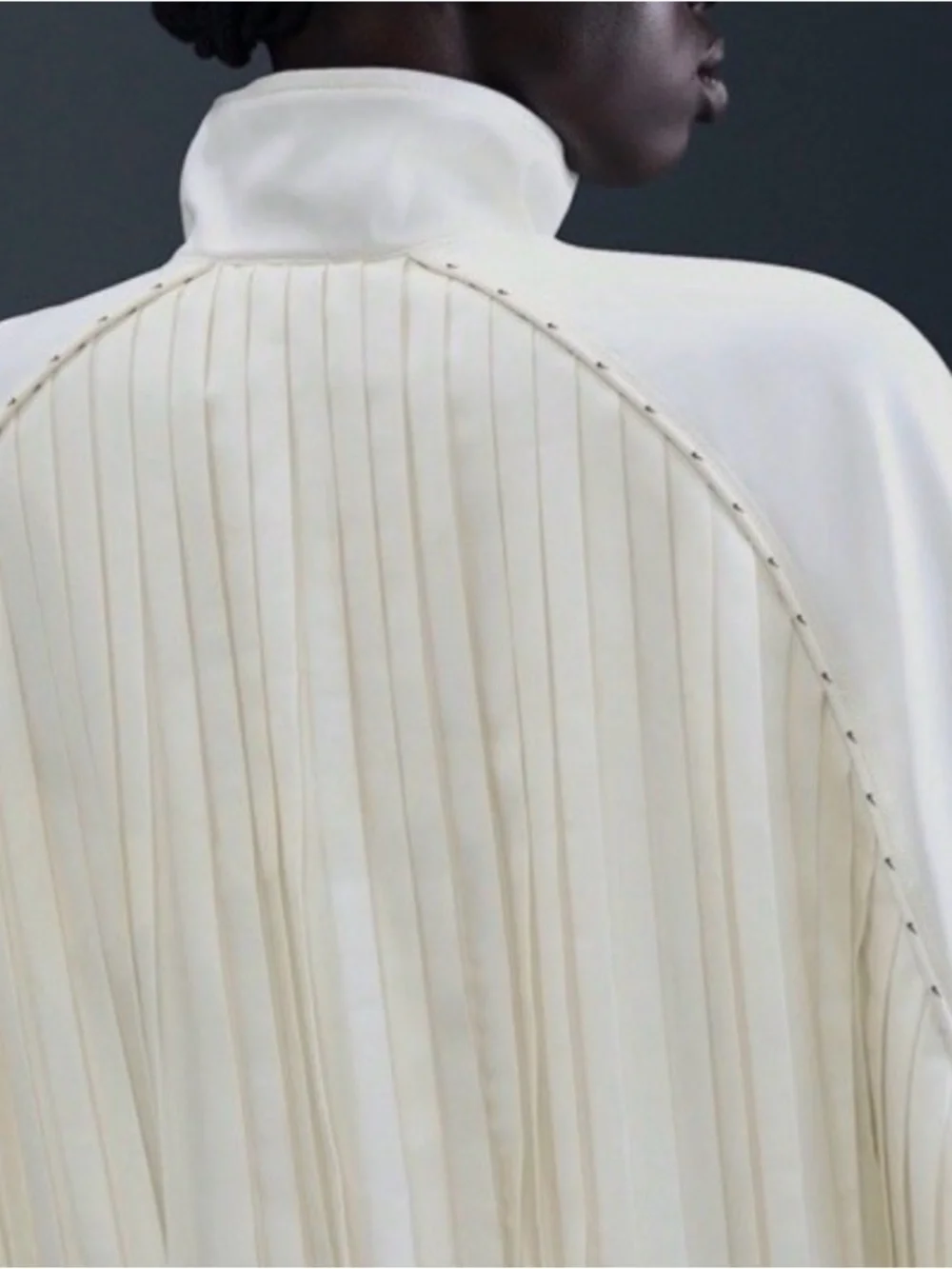 Nike Pleated Oversized Satin Full Zip Track Jacket Ivory Womens HJ0516-133